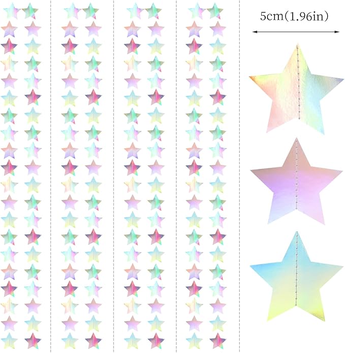 Iridescent Disco-Holographic Party-Decorations Christmas Garland - 62ft Twinkle Little Star Streamers Hanging Banner,Wedding Birthday Bachelorette Baby Bridal Shower Decor Hugtmr