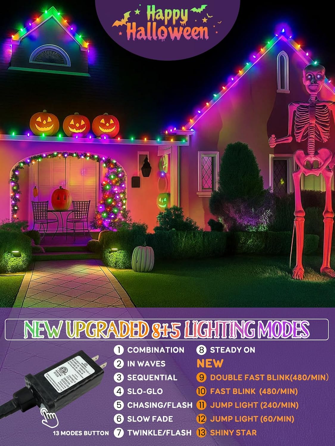 250 LED Linkable C6 Halloween Lights 82FT Halloween Lights Outdoor Indoor