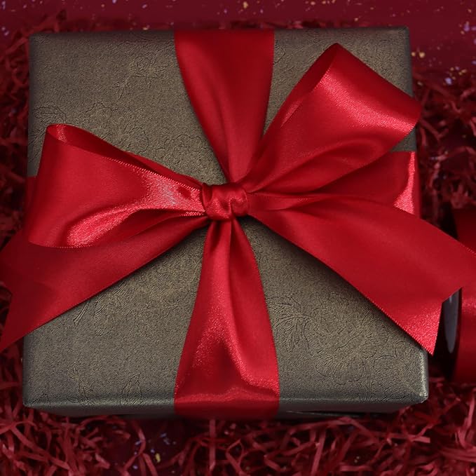 Deep red Solid Satin Ribbon 2 Inch 25 Yards Solid Polyester Fabric Ribbon for Gift Wrapping Wedding Christmas Baby Shower Birthday Party Decoration Handmade Immortal Flower Craft