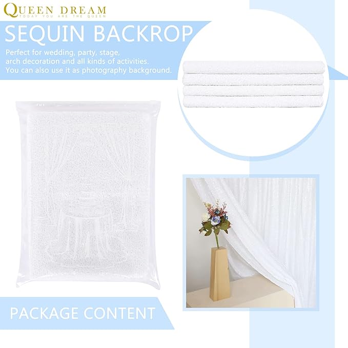 White Sequin Backdrop Curtain 4 Pack 2ft x 8ft Backdrop Birthday Party Backdrop Wedding Ceremony Background
