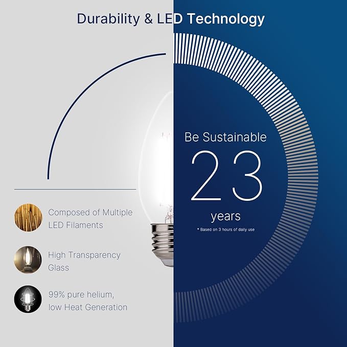 FLSNT 100W Equivalent LED Chandelier Light Bulbs E26 Base, 5000K Daylight Dimmable LED Candelabra Bulbs, 800LM, 12Pack UL,CA65 Listed.
