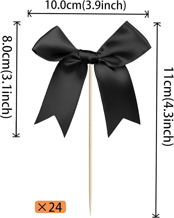 24 PCS Bow Cupcake Toppers Bowknot Cake Toppers Bow Cupcake Picks Bowknot Birthday Party Decorations Bow Cake Dessert Picks for Wedding Bridal Engagement Baby Shower Birthday Party Supplies Black