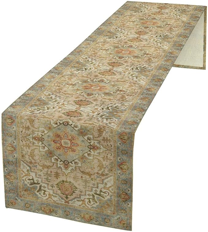 Vintage Boho Floral Table Runner, Rustic Country Farmhouse Yellow Blue Retro Flower Pattern for Home Kitchen Table Decor Dining Coffee Room Party Decor 13x72in
