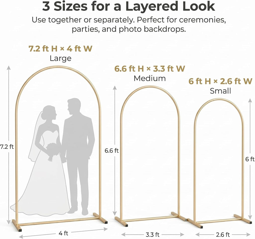 gold metal arch backdrop stand set of 3, side view