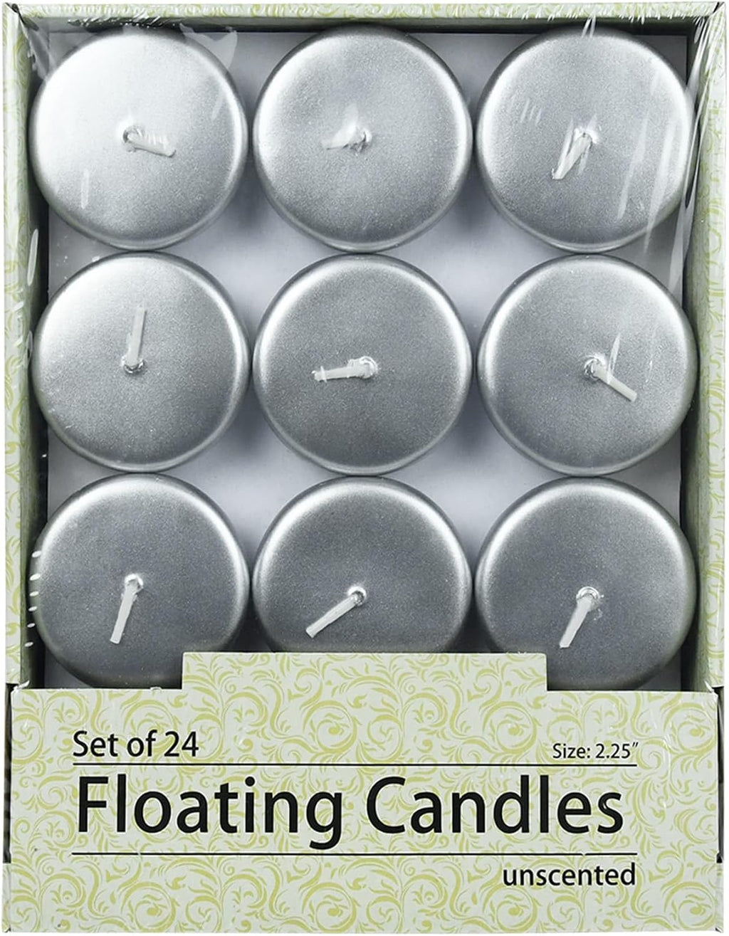 Zest Candle 24-Piece Floating Candles, 2.25-Inch, Metallic Silver
