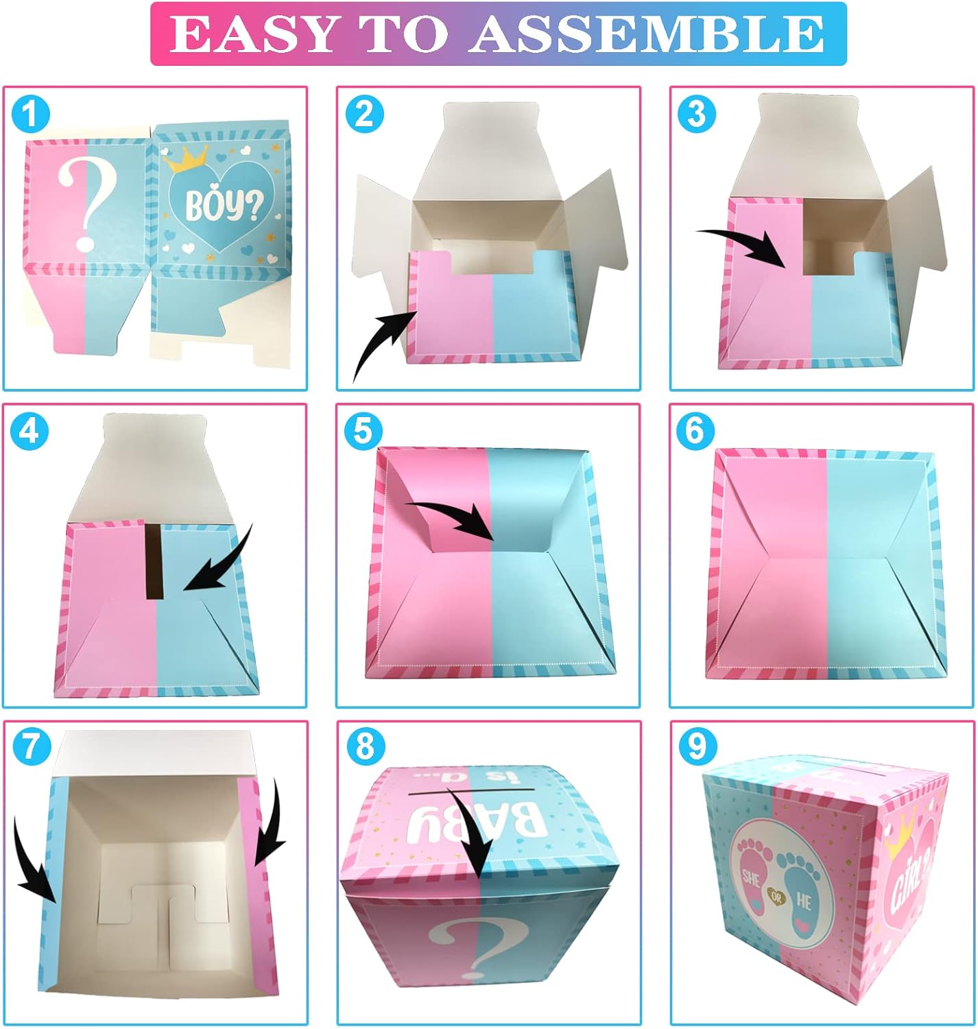 hongpar Baby Gender Reveal Pull Out Game , Voting Box with 60 Ballot Cards, Boy or Girl, Party Supplies,Pink and Blue