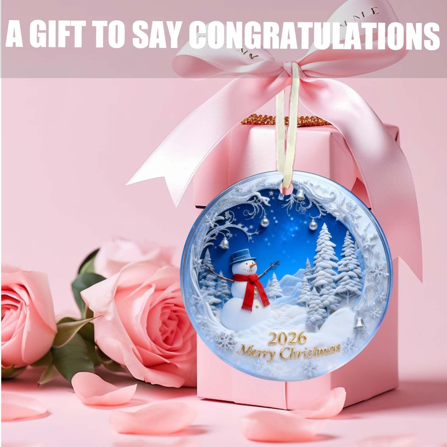 Christmas Ornaments 2026, Snowman Christmas Ornaments, Exchange for Women, Men, Collectible Dated Year Ornaments for Tree, Unique Suncatcher, Printed Stained Ceramic Effect Decor