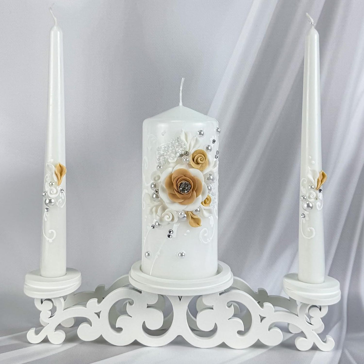 Unity Candle Set for Wedding Ceremony, Champagne Bloom, Handmade Unity Candle...