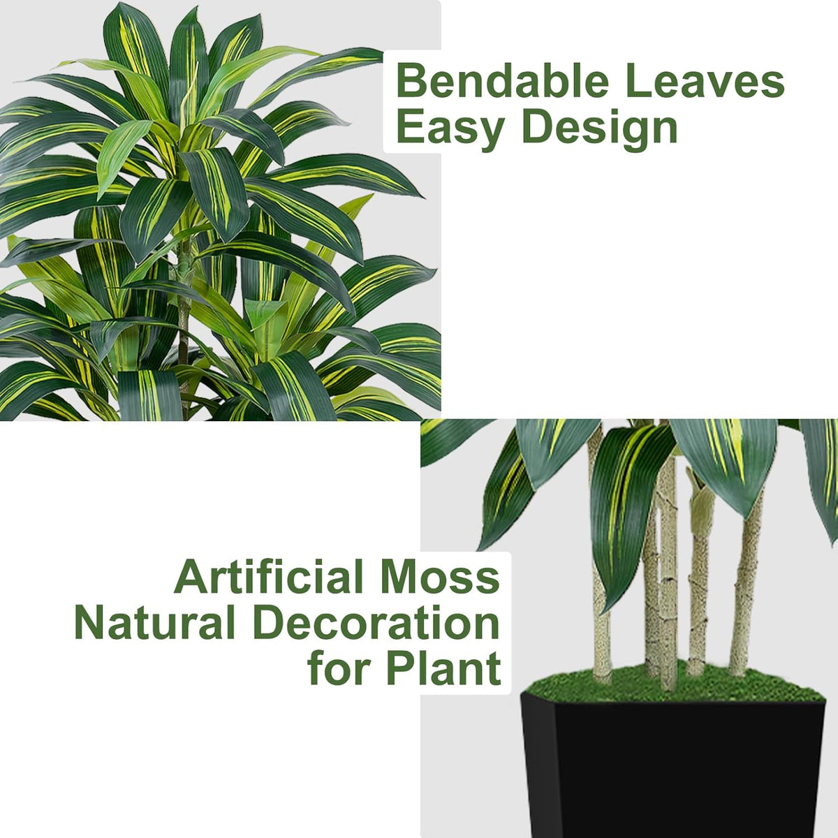 6ft artificial dracaena tree - high-density foliage fake, side view