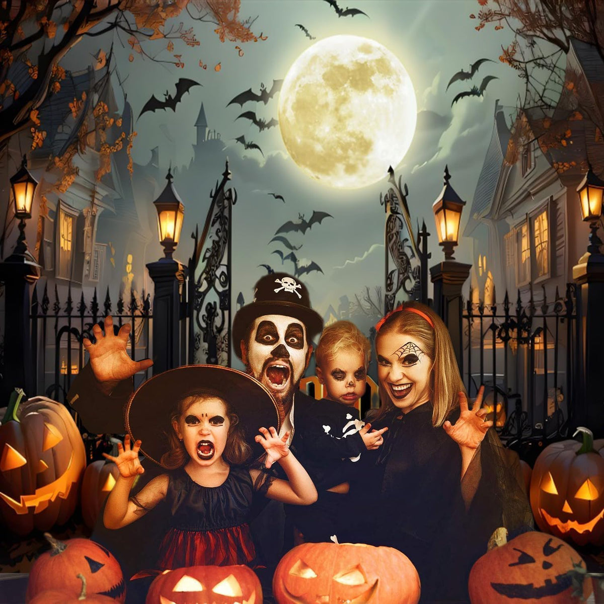 Halloween Backdrop 10x10ft Scary Full Moon Night Pumpkin Ghost Castle Hallowe...