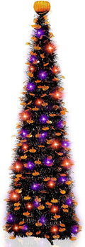 6 ft black tinsel halloween tree with lights, main product view