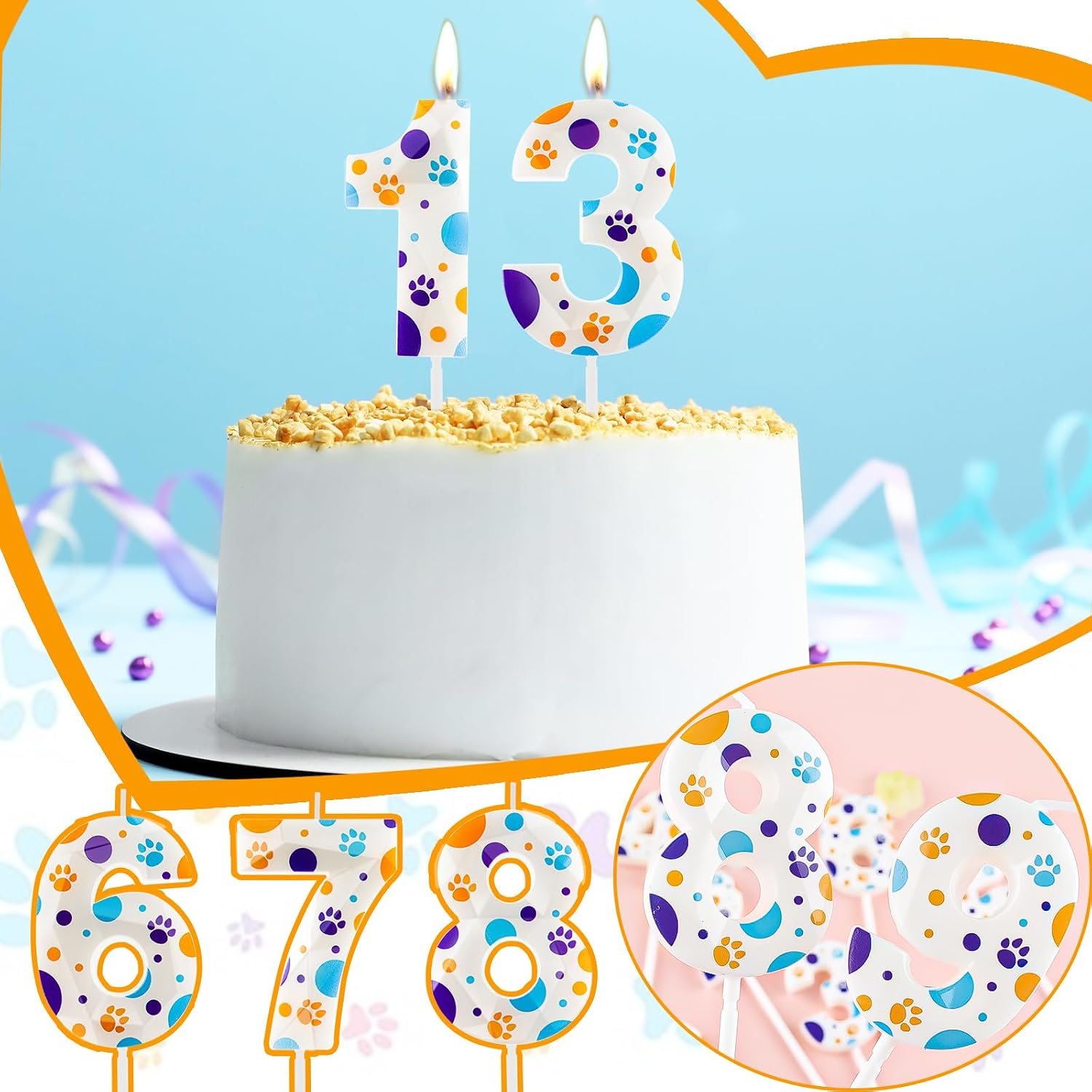 3D Dog and Cat 11th Birthday Candle Numbers 11 Candle Paw Cake Topper Cupcake Decorations for Pet Theme Party Decor Anniversary Celebrations Supplies