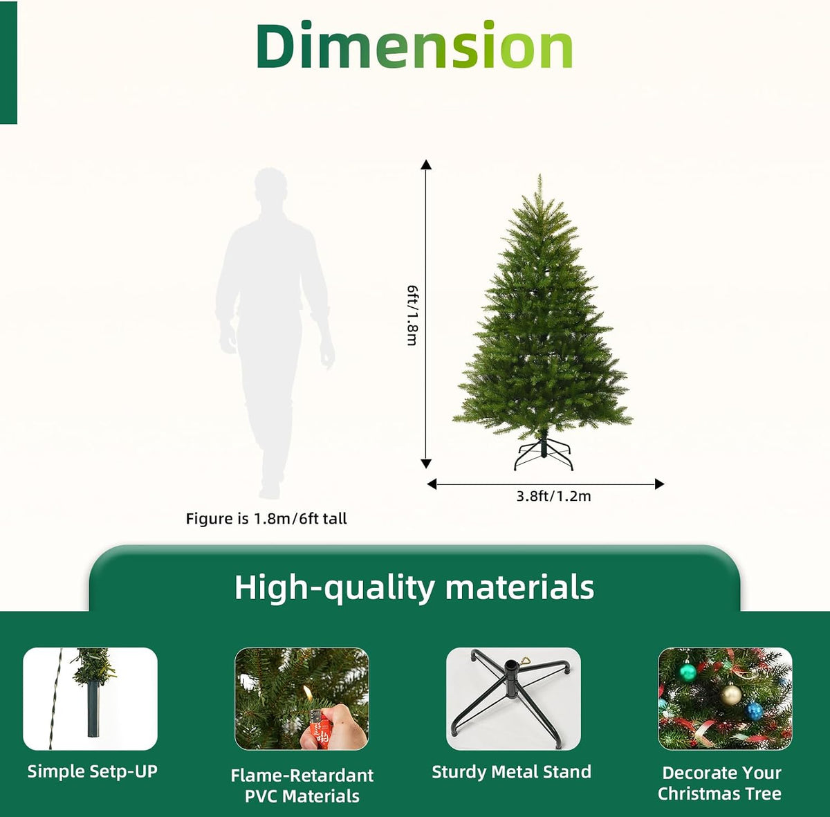 6ft unlit christmas tree green, dunhill fir artificial shown in use