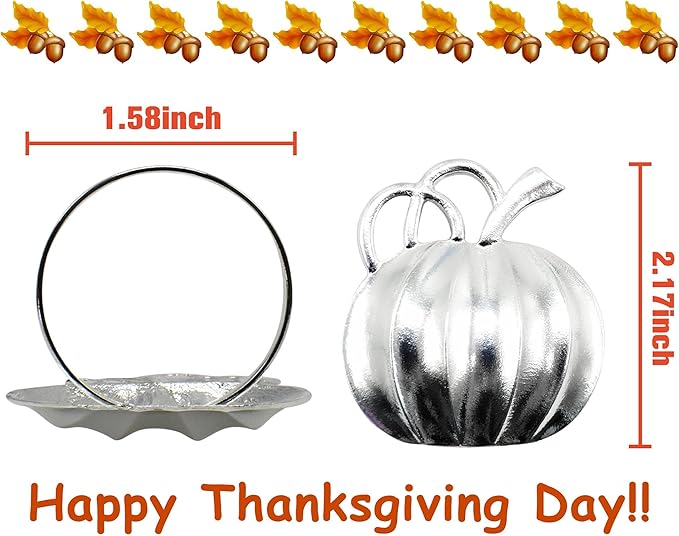 Halatool Pumpkin Napkin Rings Set of 12, Alloy Fall Napkin Rings Thanksgiving Halloween Dinner Tables Holders for Thanksgiving Weddings Holidays Gathering Dinner Party (Silver)