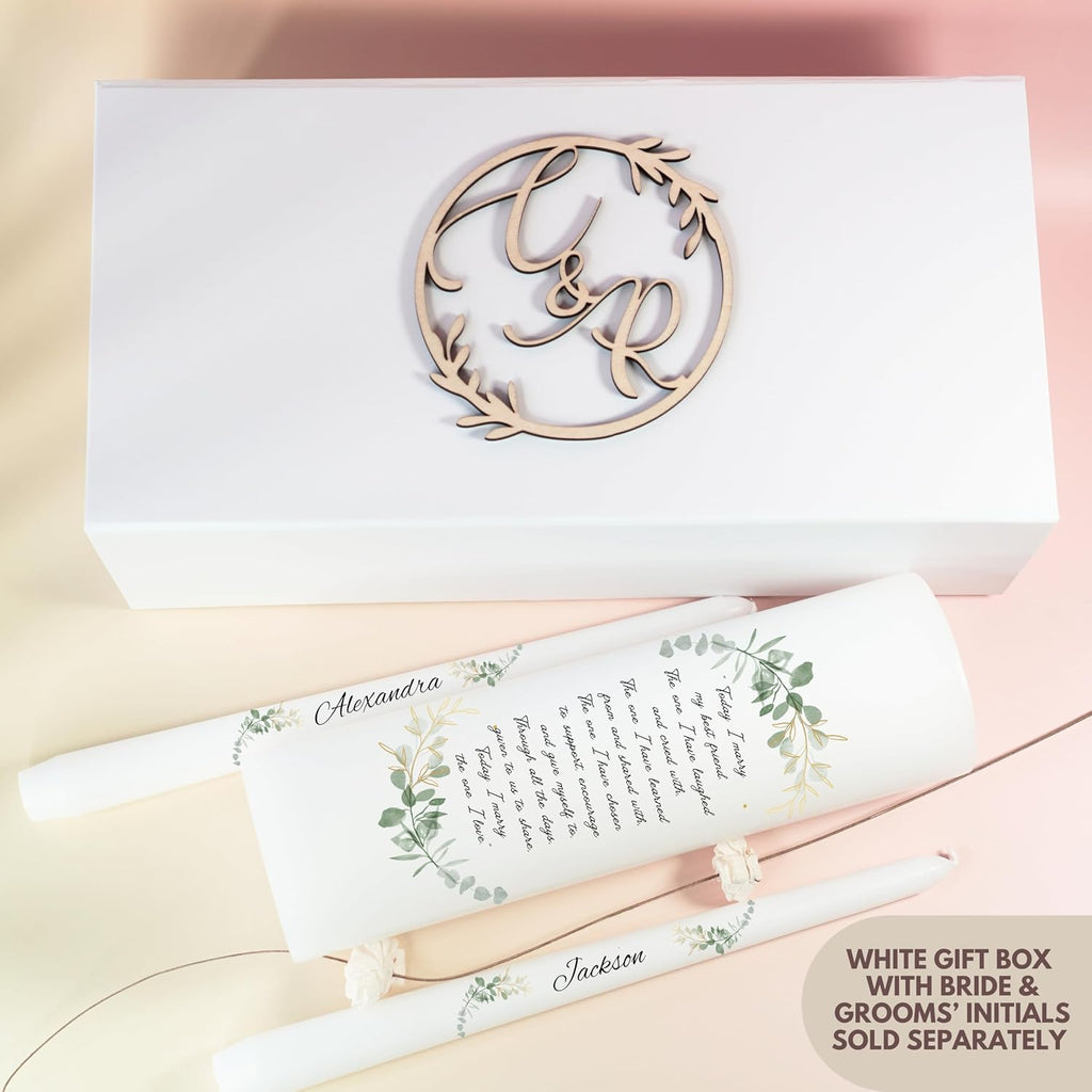 Unity Candles for Wedding, Modern Unity Set, Custom and Personalized Taper Candles with Bible Quote, Unscented White Premium Wax, Religious and Wedding Ceremony, Special Events (Custom Names)