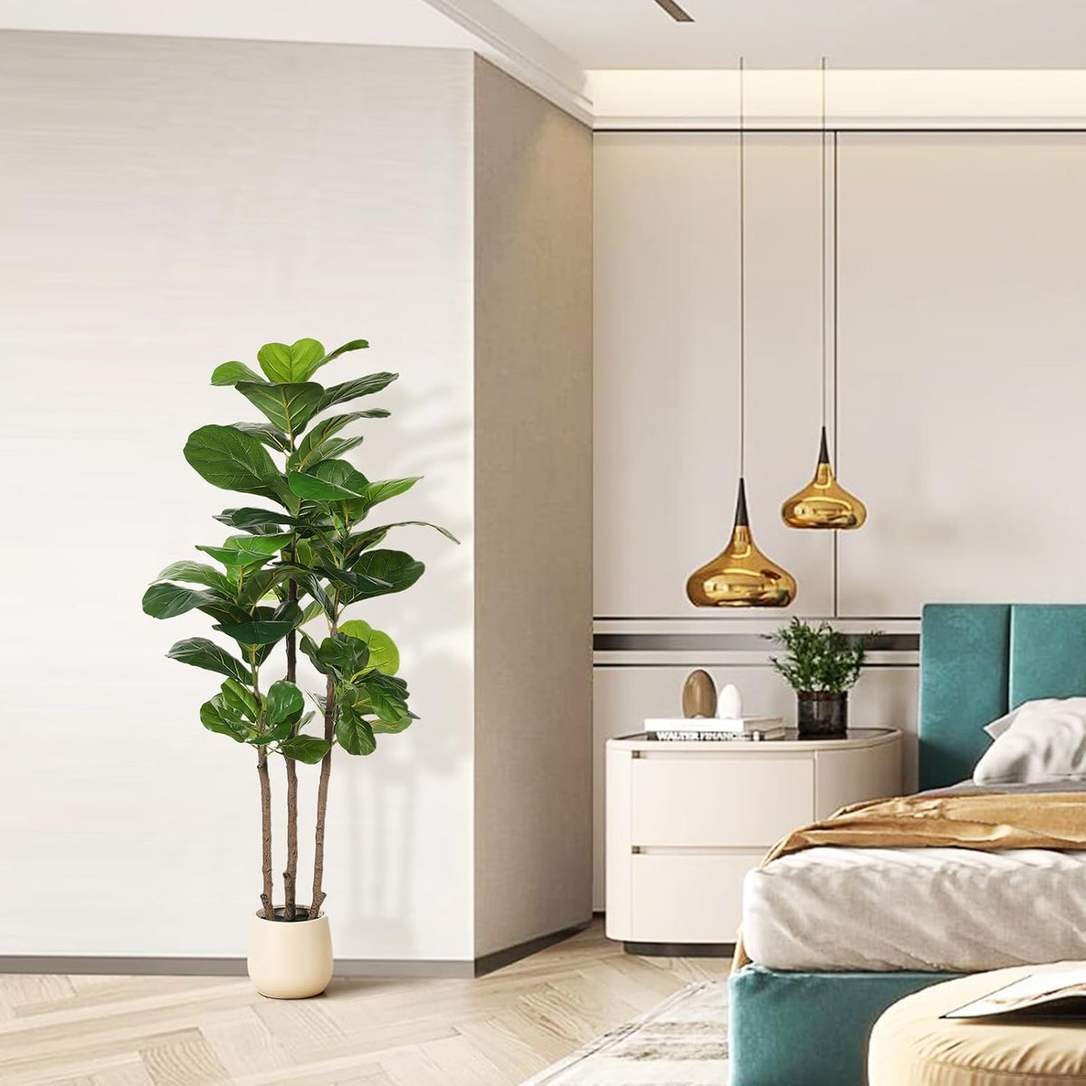 realead 5ft artificial fiddle leaf fig tree with shown in use
