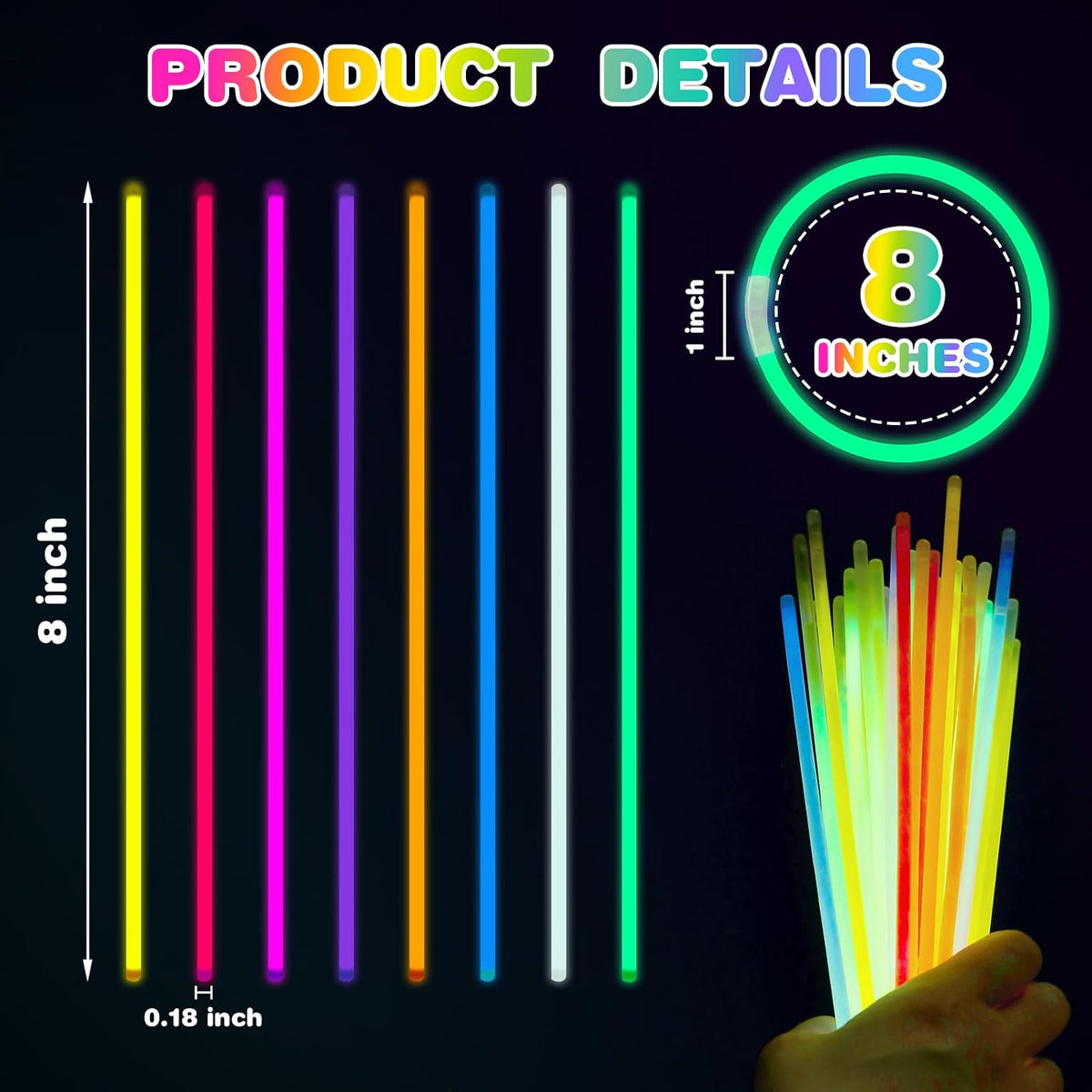 800 Pcs 8 inch Ultra Bright Glow Sticks Bulk Party Favors Pack,Christmas,East...