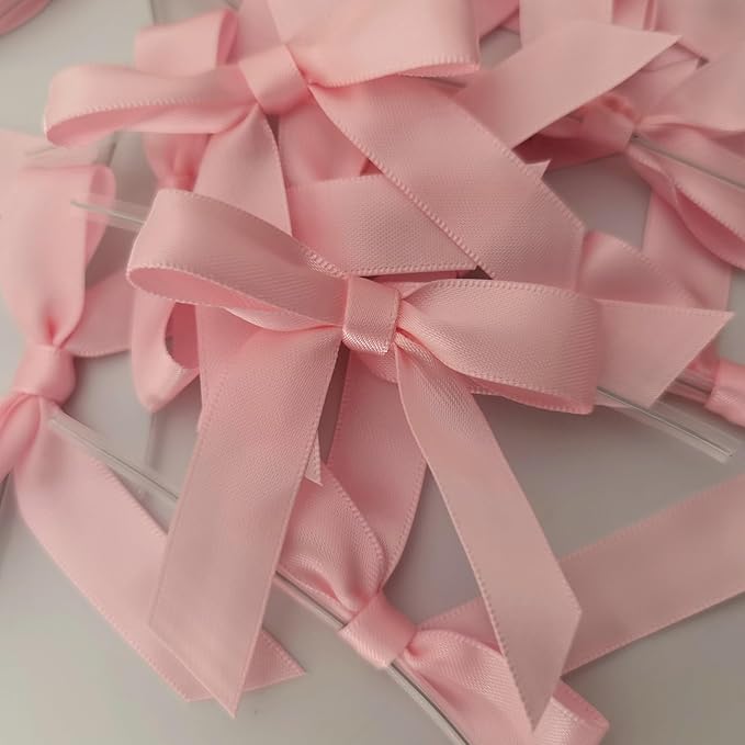 50pcs 2.5" Light Pink Polyester Satin Ribbon Bows with Twist Ties for Gift Wrapping Packing Easter Rabbit Decoration (Lt.Pink)