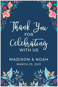 Andaz Press Personalized Extra Large Wedding Easel Board Party Sign, 12x18-inch, Vintage Bohemian Flowers on Navy Blue, Thank You for Celebrating With Us Bride Groom Name Date, 1-Pack, Custom