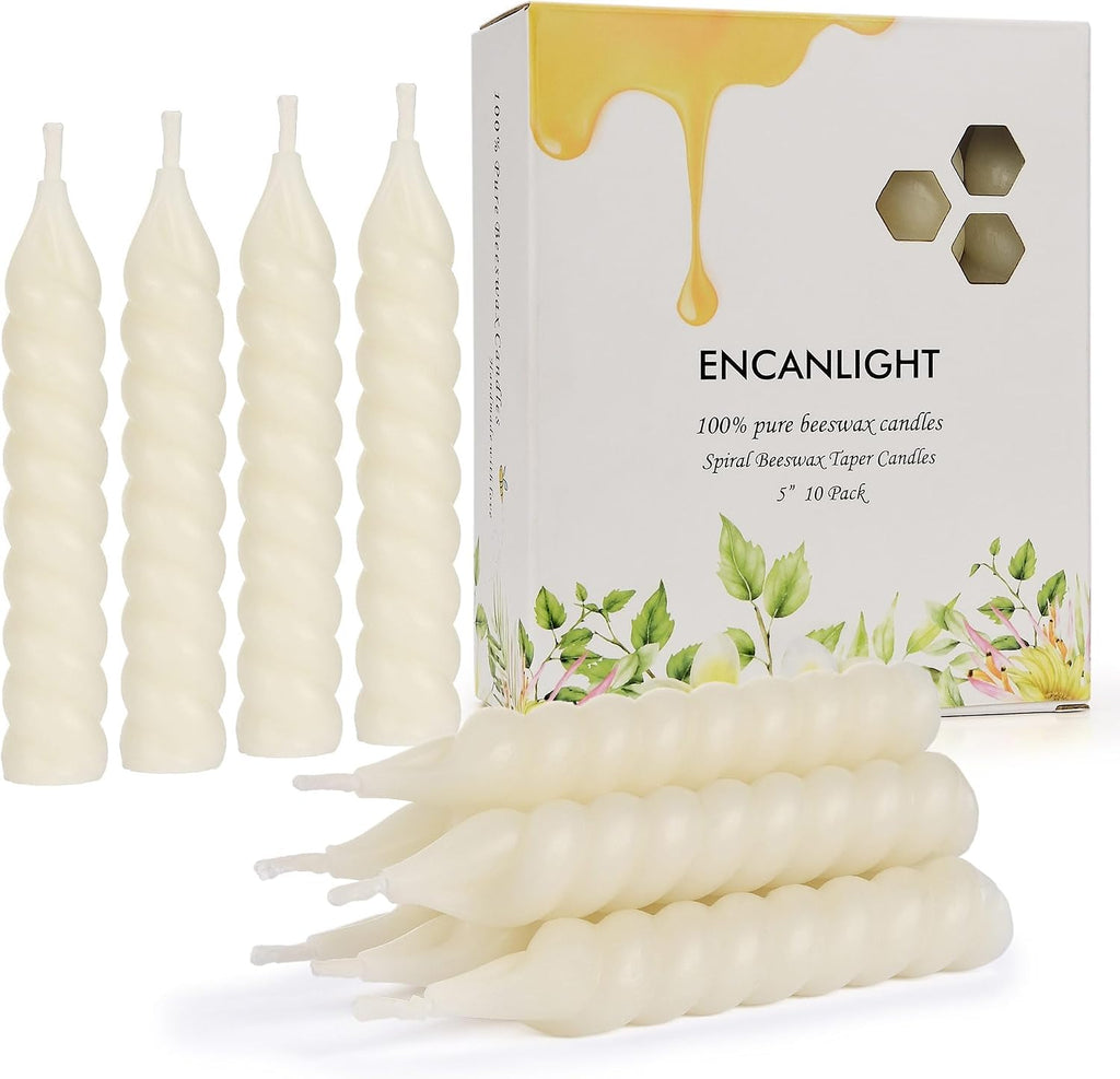 5 Inch Spirat Tapared Candles 10 Pack,0.78" Diameter Ivory Naturel Bee Candles Candlestick,7 Hours Long Lasting Smokeless and Unscented for Home Decoration