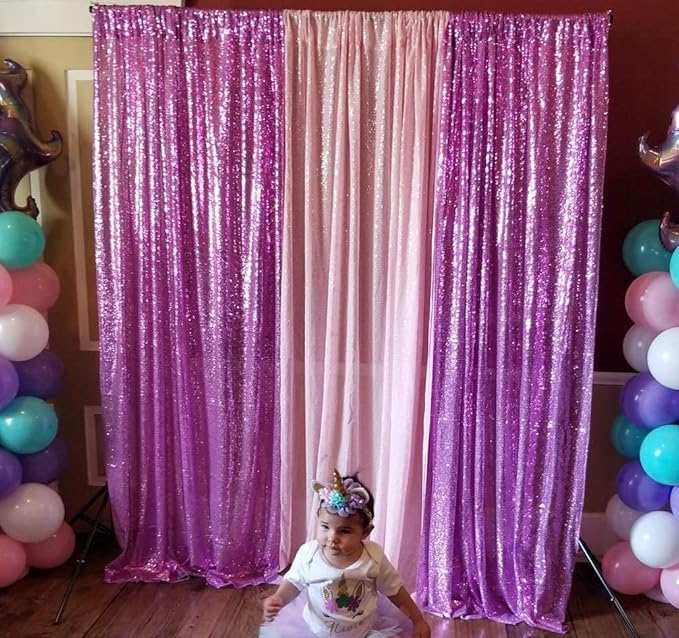 Poise3EHome 2Pcs 2Ft x 8Ft Sequin Backdrop Curtains, Glitter Photography Background, Sequence Xmas Thanksgiving Backdrop (Lavender, 2 pcs-2ftx8ft)