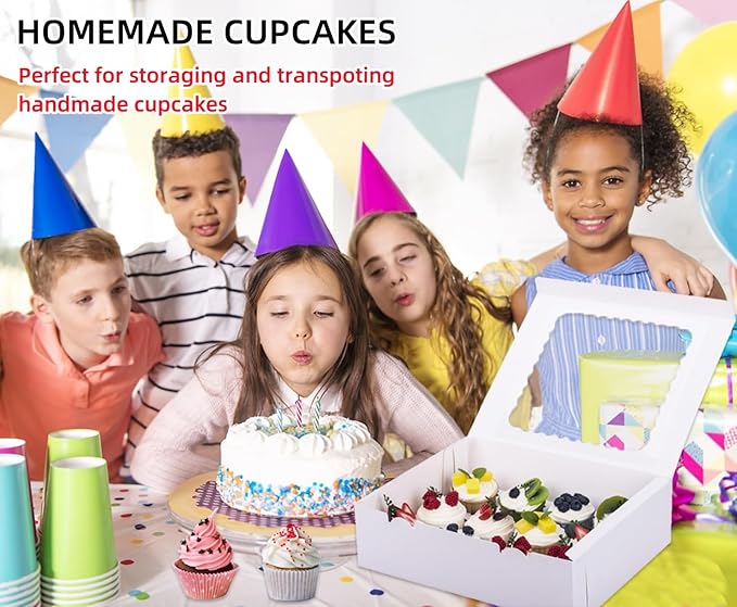 15-Set Cupcake Boxes Hold 12 Standard Cupcakes, Food Grade Cupcake Holders Bakery Carrier Boxes with Windows and Inserts for Cupcakes, Muffins and Pastries (White-15 Pack)