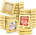 Dunzoom 25 Pcs Sublimation Ornament Blanks Gift Box 3.6"x3.6"x0.7" Christmas Ornaments Holder Ceramic Discs Packaging Box with Window for Personalized Xmas Tree Blanks Bulk (Gold)