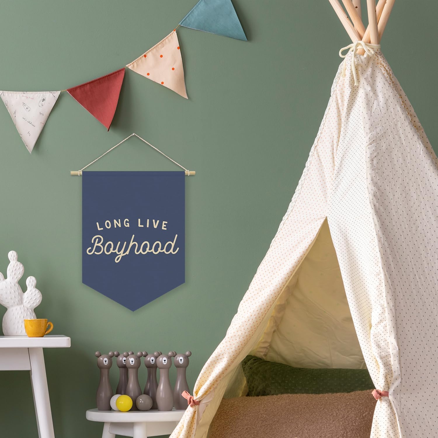 Navy Blue Boy Room Decor,Long Live Boyhood Canvas Banner Nursery Playroom Wall Decor for Boys Bedroom Toddler Decorations Teen Boy Room Decor,Playroom Decor Wall Hanging Flag 15x11 Inch