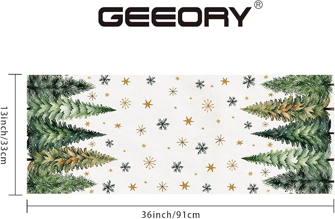 GEEORY Christmas Table Runner 13x36 Inch, Xmas Tees Snowflakes Holiday Decorative Farmhouse Table Decoration for Kitchen Dinning, Indoor Outdoor Dinner Party Decor (Light Green) GT166-36