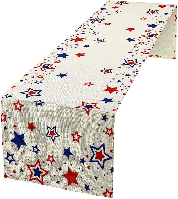 4th of July Table Runner, American Stars Patriotic Independence Day Table Runner for Indoor Outdoor Party Home Kitchen Dining Table Decor, Blue Red, 13x70inch