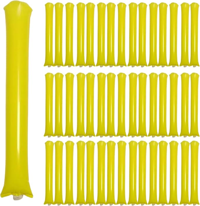 48pcs Round Head Boom Sticks Thunder Sticks Cheering Sticks Team Spirit Plastic Cheerleading Spirit Stick Clapper Inflatable Noise Maker Sports Supply (Yellow)