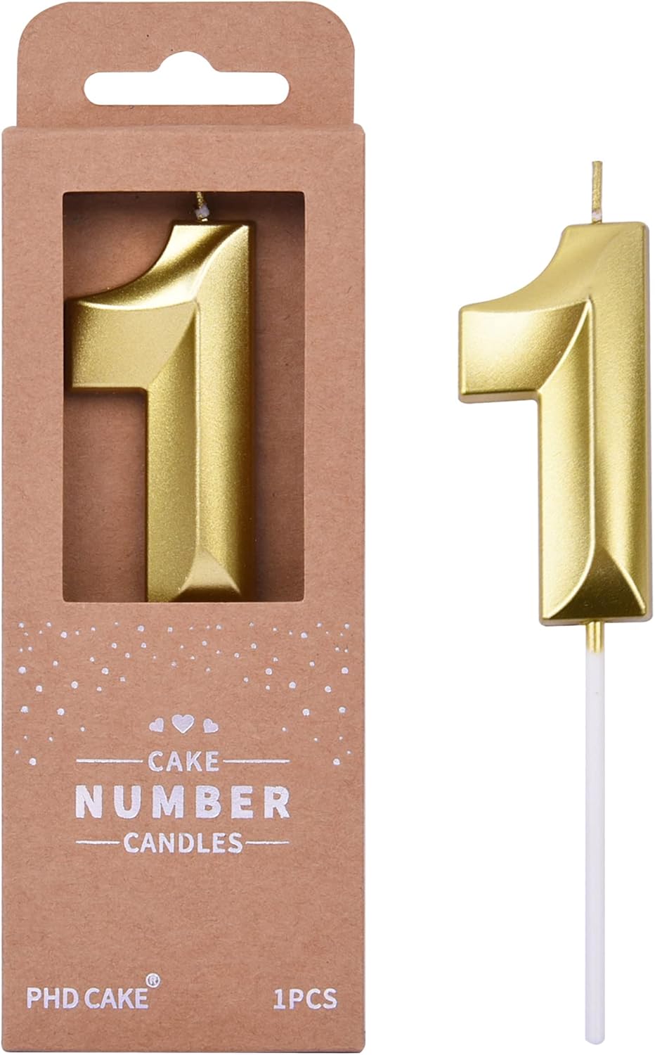 PHD CAKE 2.76 Inch Diamond Gold 1 Number Birthday Candles, Gold Number Candles, Cake Number Candles, Party Celebration