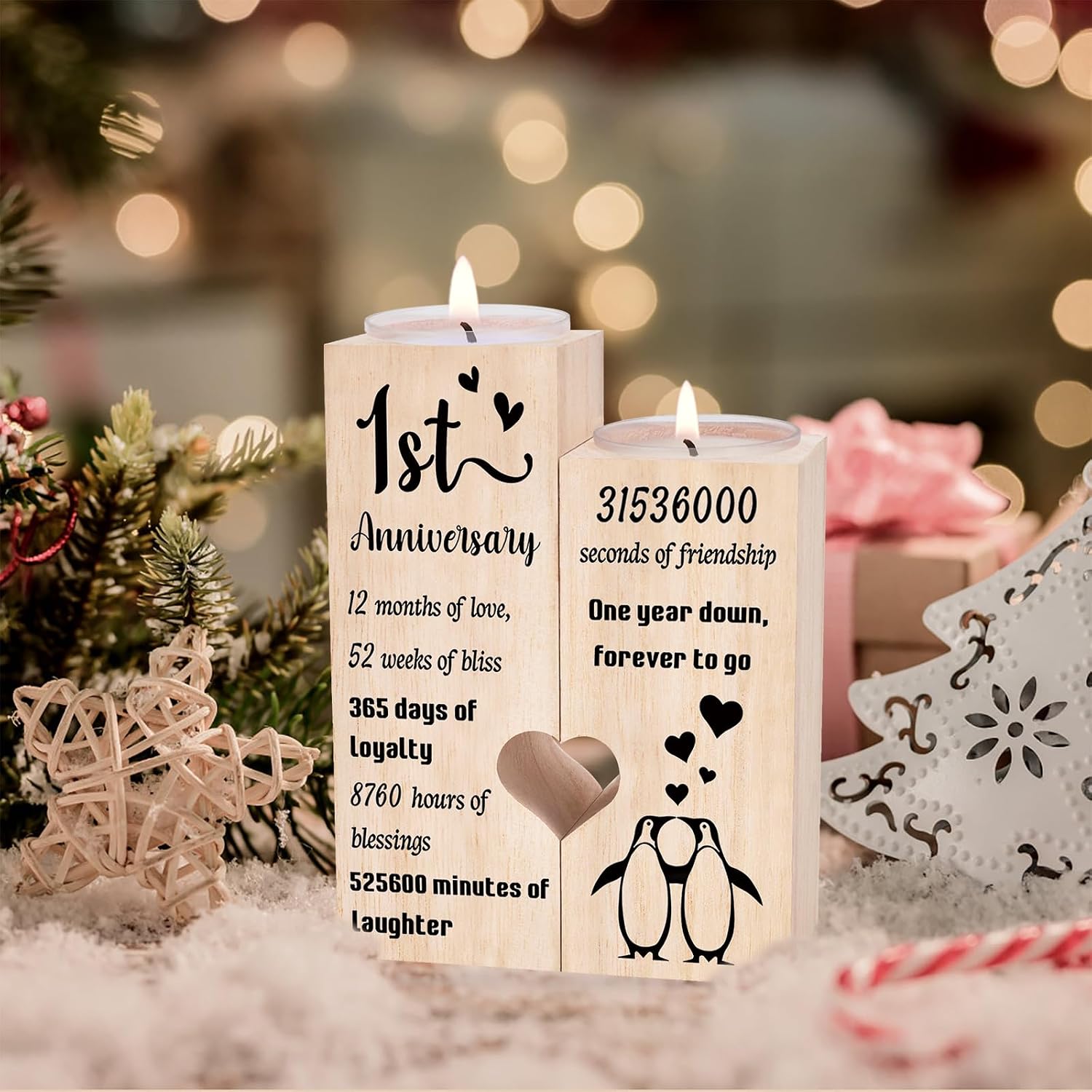 1 Year Anniversary Wedding Gifts for Boyfriend Girlfriend, One Year 1st Anniversary Romantic Gifts for Him Her, Heart Shaped Candlestick for Couple Husband Wife