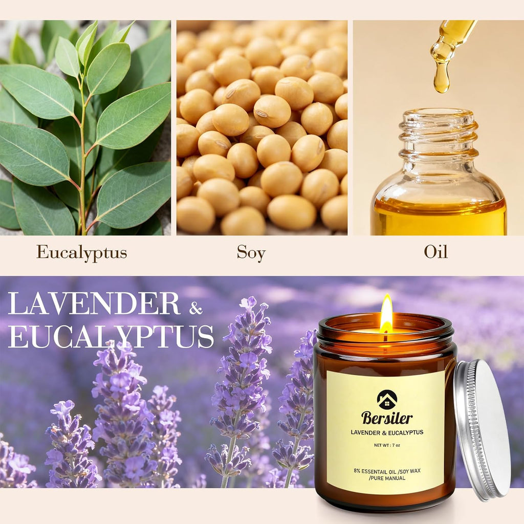 Aromatherapy Candles, Scented Candles, 7OZ Lavender Eucalyptus Candles Stress Relief and Relax for Home & Bedroom Gift for Women Birthday Christmas, Soy Wax Candle