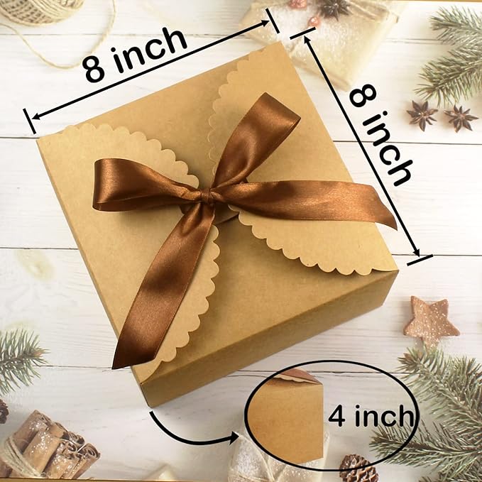 WEWILUCK Brown Gift Boxes 10 Pack 8x8x4 Inches, Large Premium Kraft Gift Box with Lid Bulk for Present, Graduation, Anniversaries, Birthday Party, Father's Day, Christmas, Groomsmen Gifts
