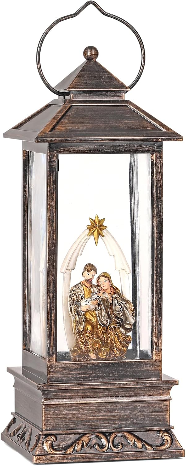 12 Inch Nativity Snow Globe Christmas with Music, Glitter Lantern, Christmas Decorations Indoor Home Decor, Snow Globe for Girs, Women (Nativity Scene)