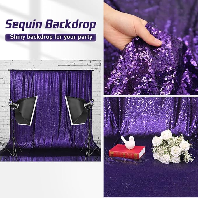 Eternal Beauty Sequin Backdrop Curtains, 3x7 Ft-2 Panels Purple Back Drop for Shimmer Photography Party Wedding Birthday Decor