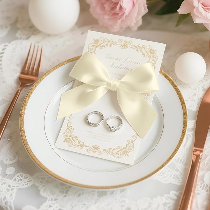 KMER LIFE 1-1/2 inch x 25 Yards Double Faced Polyester Ivory Satin Ribbon, Perfect for Gift Wrapping Very Suitable for Weddings Party Hair Bow Invitation Decorations and More