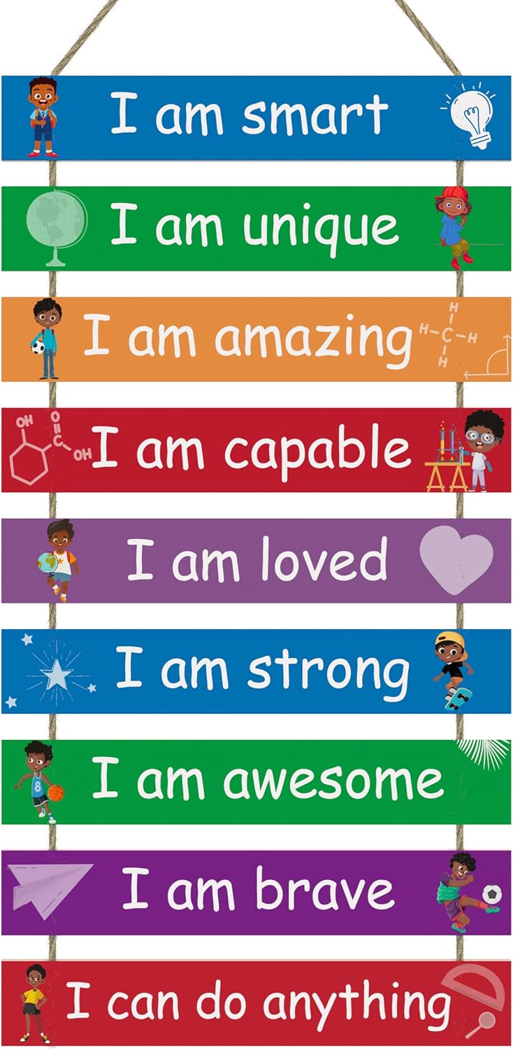 Kids Room Decor, Set of 9 Pieces Boys Room Wall Art, Motivational Wall Decor Wall Hanging Plaque for Kids Bedroom Playroom Bathroom Decorations