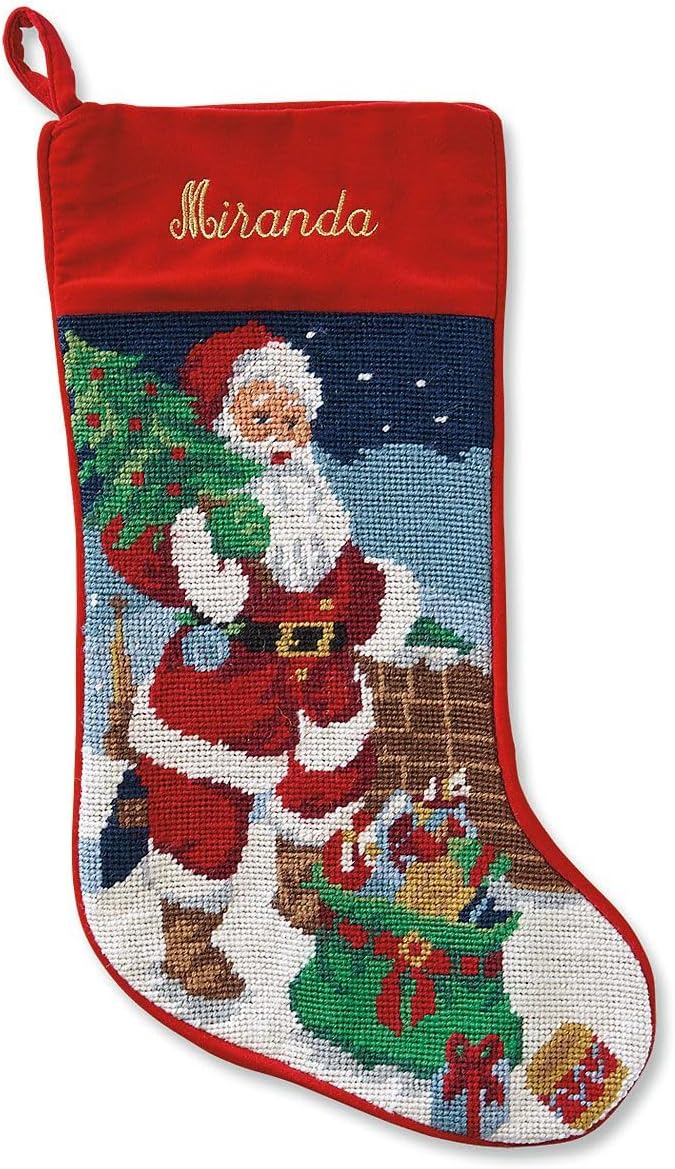 Lillian Vernon Personalized Heirloom Christmas Needlepoint Stocking | Santa, Christmas, Wool with Cotton, 9 1/2" x 17"
