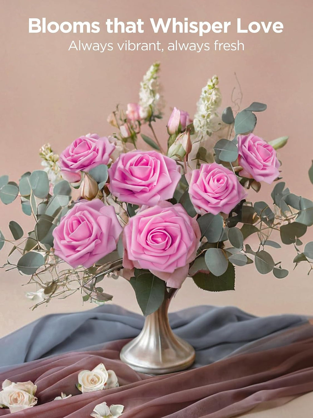 innogear fake roses 50 pcs pink flowers artificial, side view