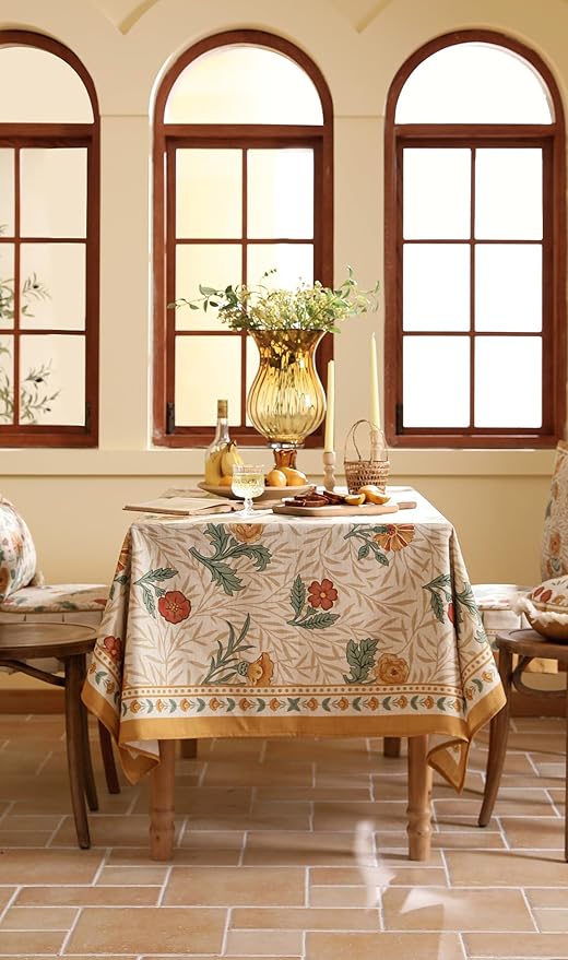 patdrea Designer French Vintage Rectangular Tablecloth,Yellow Floral Pattern Anti-Wrinkle Table Cloth,Dacorative Cover for Kitchen Dining Parties,Christmas,Thanksgiving,55"x79"-Cornflowers