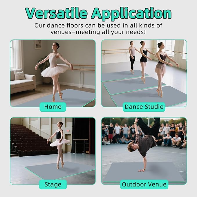 Dance Floor Mat Non-Slip with Shoulder Strap Portable and Dance Resistance Band, Dance Floor for Ballet,Jazz, Pop Thick PVC Practice Floor Reusable Mat (Gray-Green, 180cm*91.5cm*0.35cm)