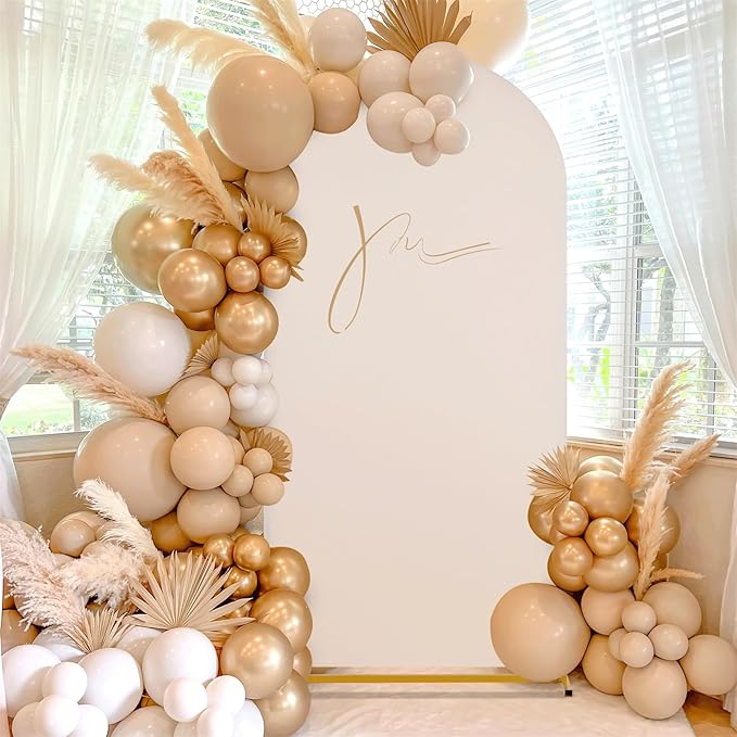 SoarDream Arch Backdrop Cover Beige Spandex Fitted 5FT Wedding Arch Covers Balloon Round Top Chiara Arch Backdrop Fabric for Bridal Shower Wedding Birthday Party Stage Decoations