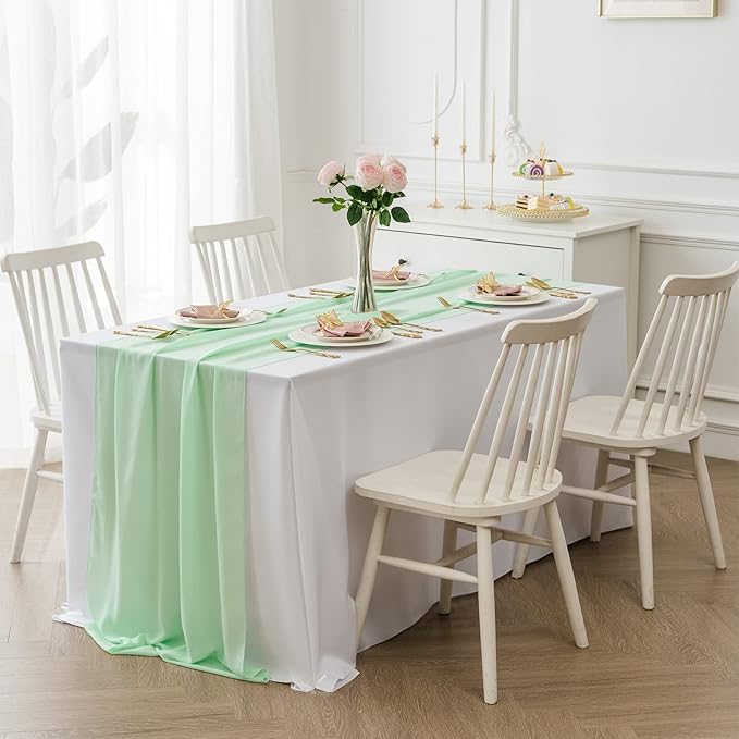 6Pack 9ft Chiffon Table Runner 14x108 Inch Sheer Romantic Table Runner for Wedding Birthday Party Bridal Shower Outdoor Decoration-Mint