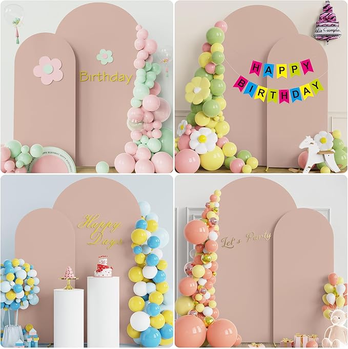 Fomcet Wedding Arch Cover 7.2FT, 6FT Nude Spandex Fitted Fabric Arch Backdrop Covers 2 Set for Round Top Chiara Arched Backdrop Stand Cover for Wedding Birthday Party Baby Shower