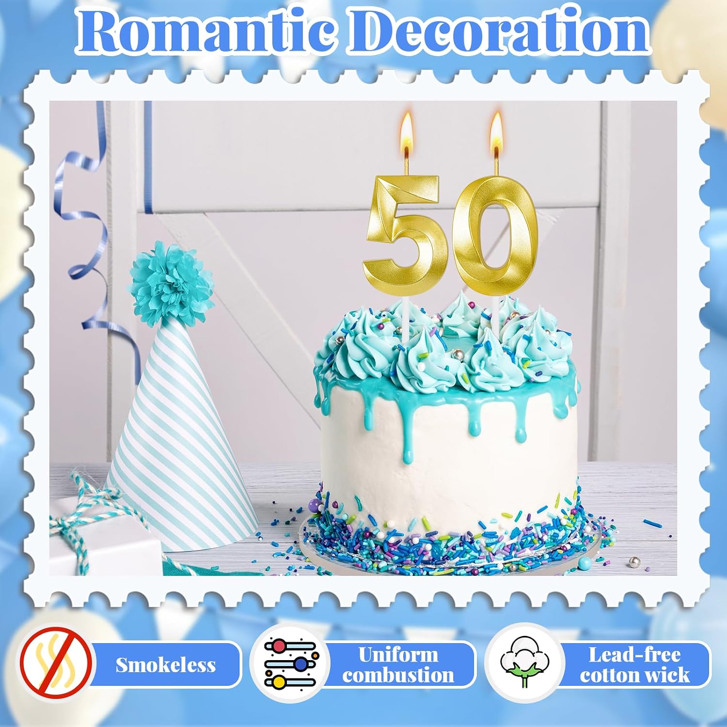 50th Birthday Candles for Cake,Birthday Decorations for Him Her,Number Candles for Cake Toppers Party Anniversary