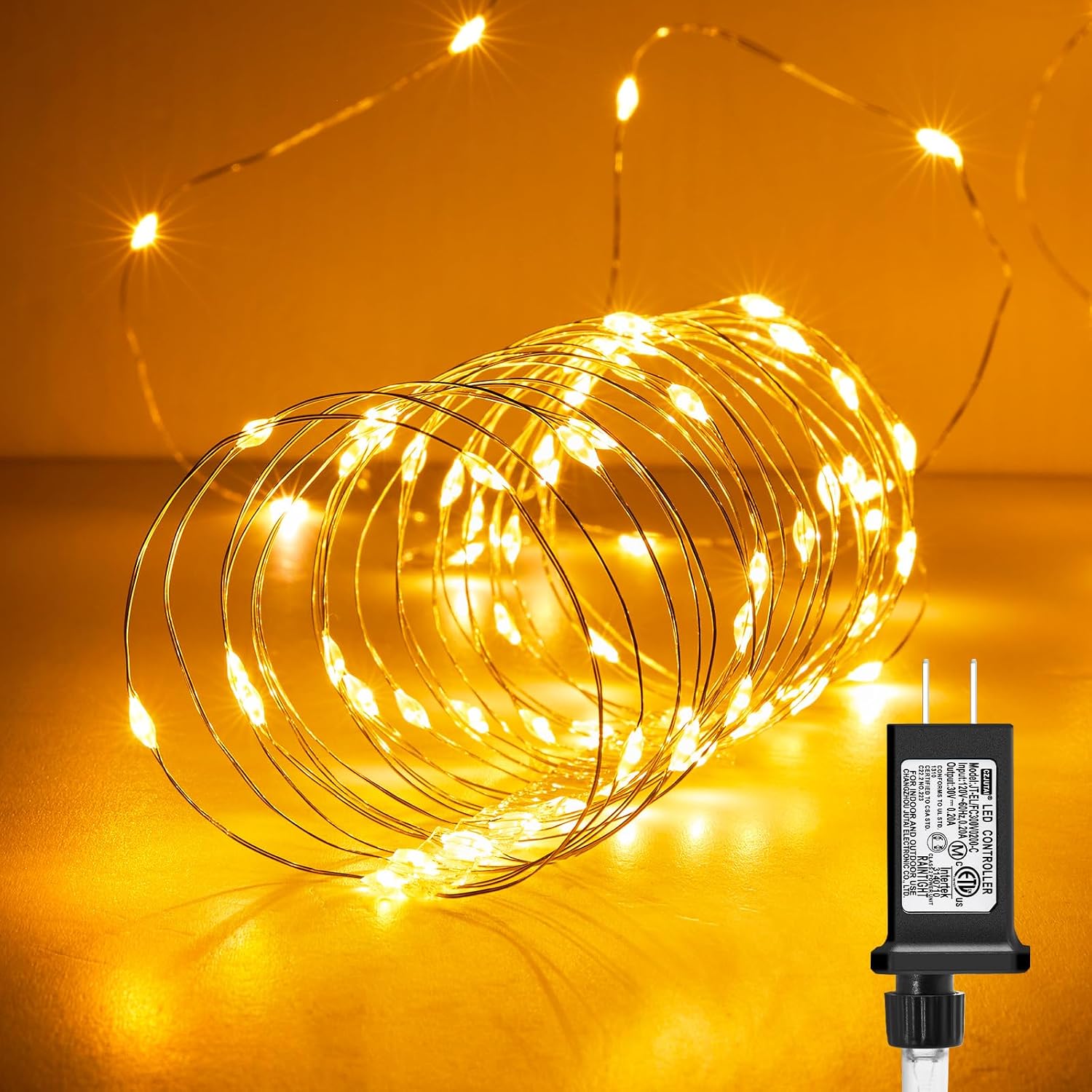 Minetom Fairy Lights Plug in, 33Ft 100 LEDs Waterproof Silver Wire Firefly Light, Adaptor Included, Starry String Lights for Wedding Patio Indoor Outdoor Christmas Decorations, Warm White