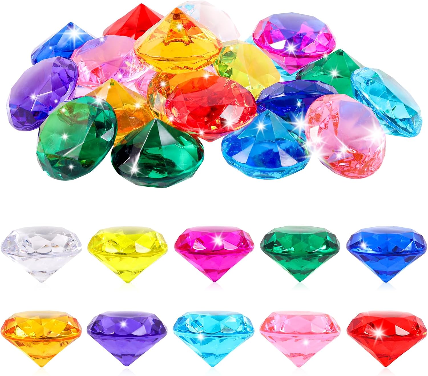 Niceup 26pcs Large Diving Gems Fake Plastic Gemstones Diamond Toys for Kids Girls Princess Pirate Mermaid Party Favors Bag Treasure Hunt Toy - 1.57in Assorted Colors