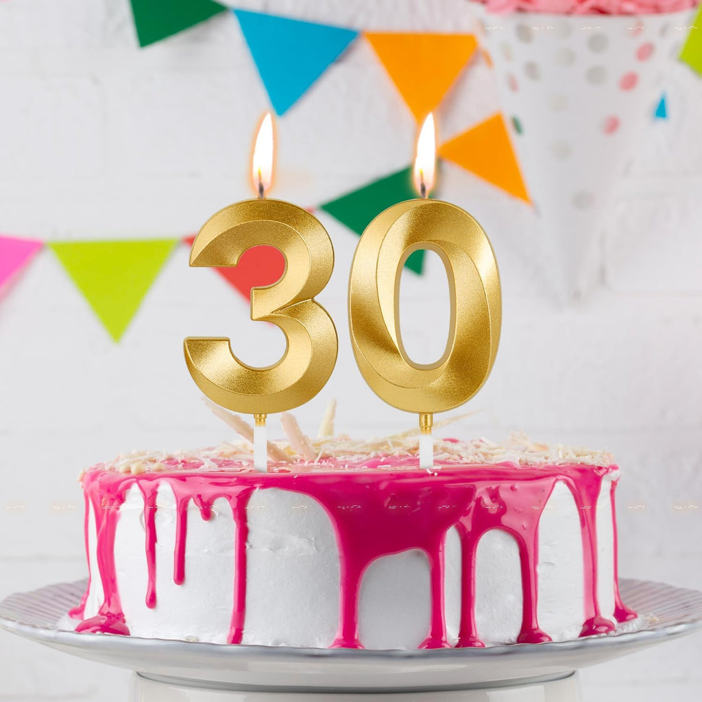Birthday Candles, 1.96 Inch Number 28 Happy Birthday Candles, Number Candles Decoration for Birthday Party and Anniversary Celebration(Champagne Gold)